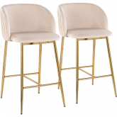 Fran Pleated Counter Stool in Gold & White Velvet (Set of 2)